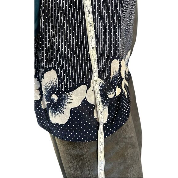 Vintage 60s Navy Polka Dot Dress Ruffle Trim Floral Hem Union Made Cottagecore - Picture 11 of 11